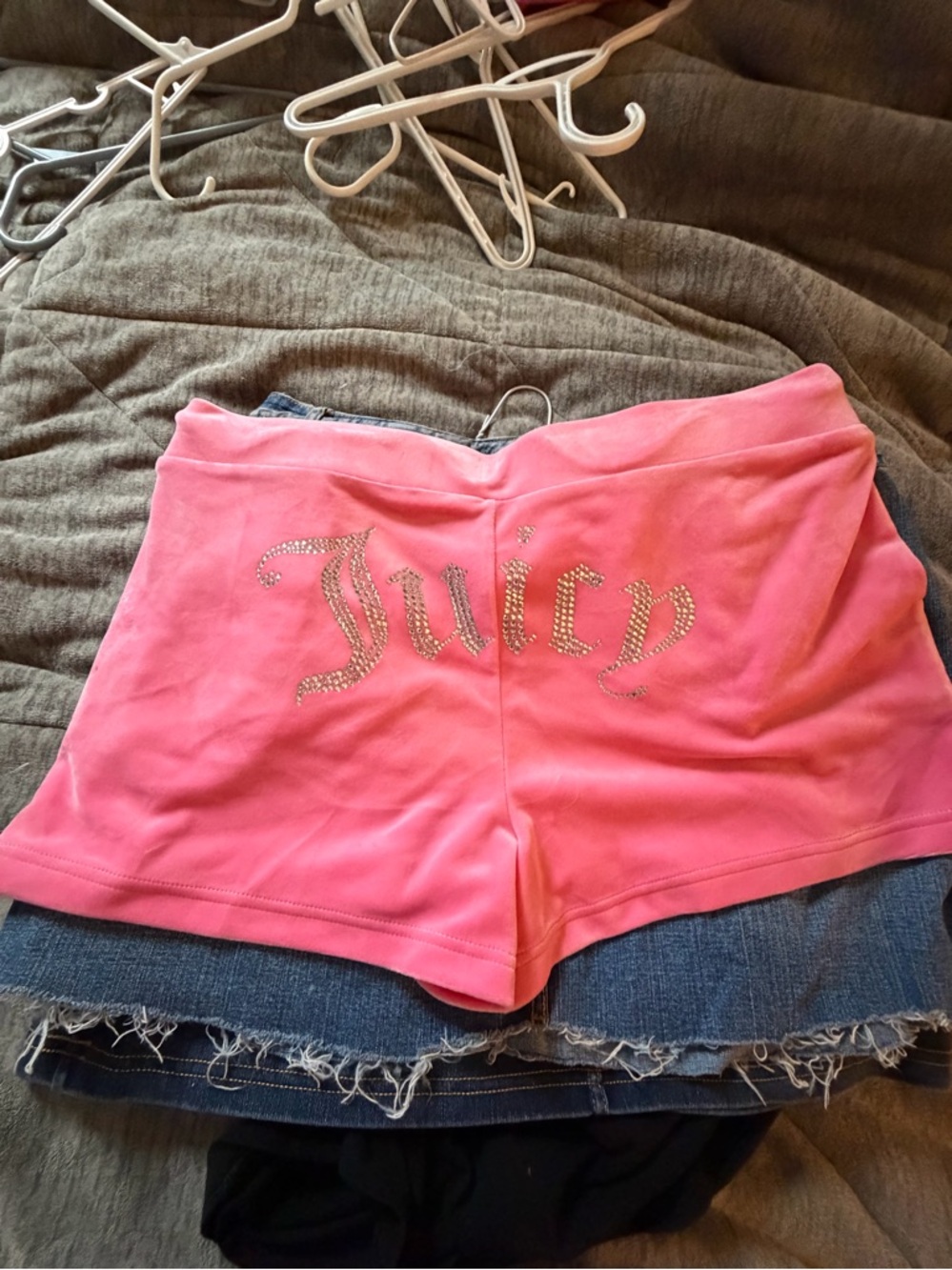 2 ITEMS. Juicy Couture Hot Pink Rhinestone Shorts and juicy couture pink skirt.
